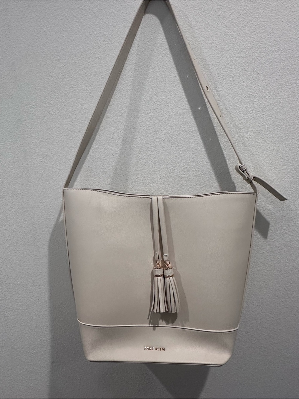 Anne Klein Cream Tassel Bucket Shoulder Bag
